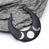 Detail View 1 of A Pair of Black Triple Goddess Iridescent Moon Plug Hoop Earring