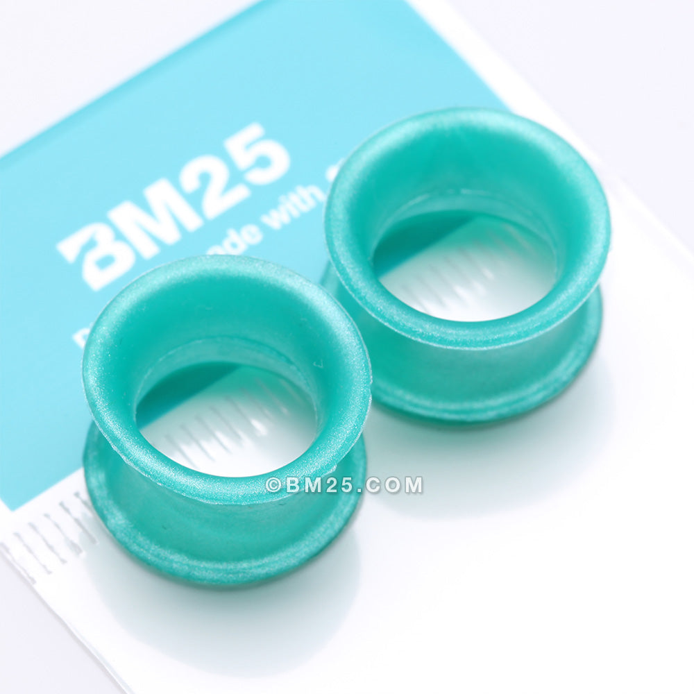 Detail View 4 of A Pair of Teal Flexible Silicone Double Flared Tunnel Plug