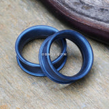 Detail View 1 of A Pair of Metallic Blue Flexible Silicone Double Flared Tunnel Plug