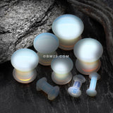 Detail View 2 of A Pair of Opalite Convex Stone Single Flared Plug-Clear Gem/White