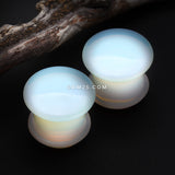 Detail View 1 of A Pair of Opalite Convex Stone Single Flared Plug-Clear Gem/White