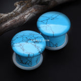 Detail View 1 of A Pair of Turquoise Convex Stone Single Flared Plug-Blue/Aqua