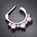 Detail View 3 of Fire Opal Multi Gem Sparkle Deuce Septum Clicker-Pink