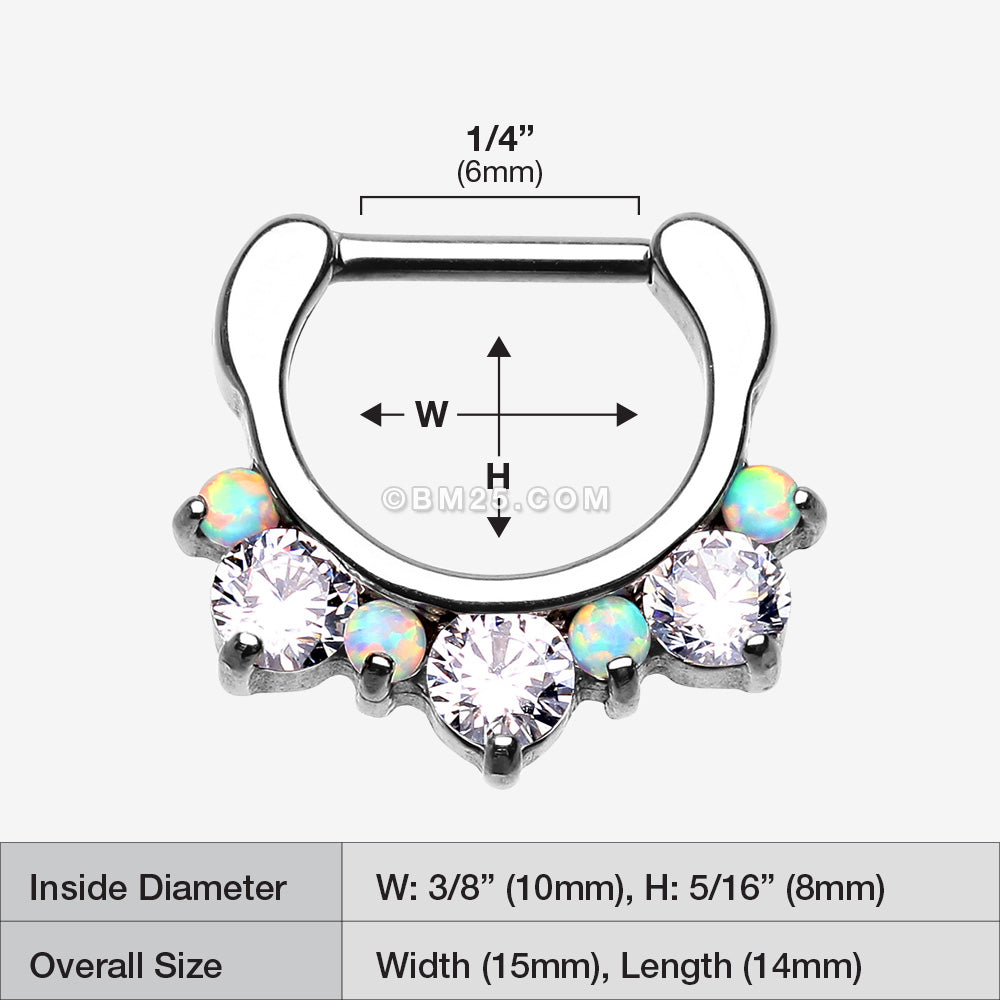 Detail View 1 of Fire Opal Multi Gem Sparkle Deuce Septum Clicker-White/Clear