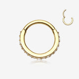Golden Brilliant Sparkle Gems Lined Clicker Hoop Ring-Clear Gem