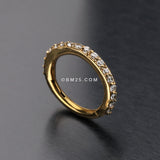 Detail View 1 of Golden Brilliant Sparkle Gems Lined Clicker Hoop Ring-Clear Gem