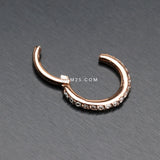 Detail View 2 of Rose Gold Brilliant Sparkle Gems Lined Clicker Hoop Ring-Clear Gem