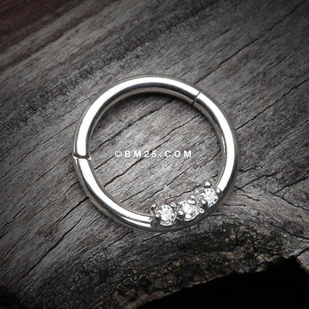Dainty Sparkle 3 Gems Segment Clicker Ring-Clear