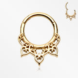 Golden Royal Lotus Filigree Ornate Seamless Clicker Hoop Ring*