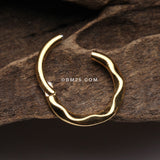 Detail View 3 of Golden Classic Hammered Wave Seamless Clicker Hoop Ring