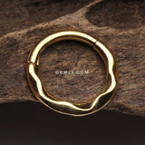 Detail View 2 of Golden Classic Hammered Wave Seamless Clicker Hoop Ring