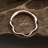 Detail View 2 of Rose Gold Classic Hammered Wave Seamless Clicker Hoop Ring