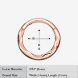 Detail View 1 of Rose Gold Classic Hammered Wave Seamless Clicker Hoop Ring