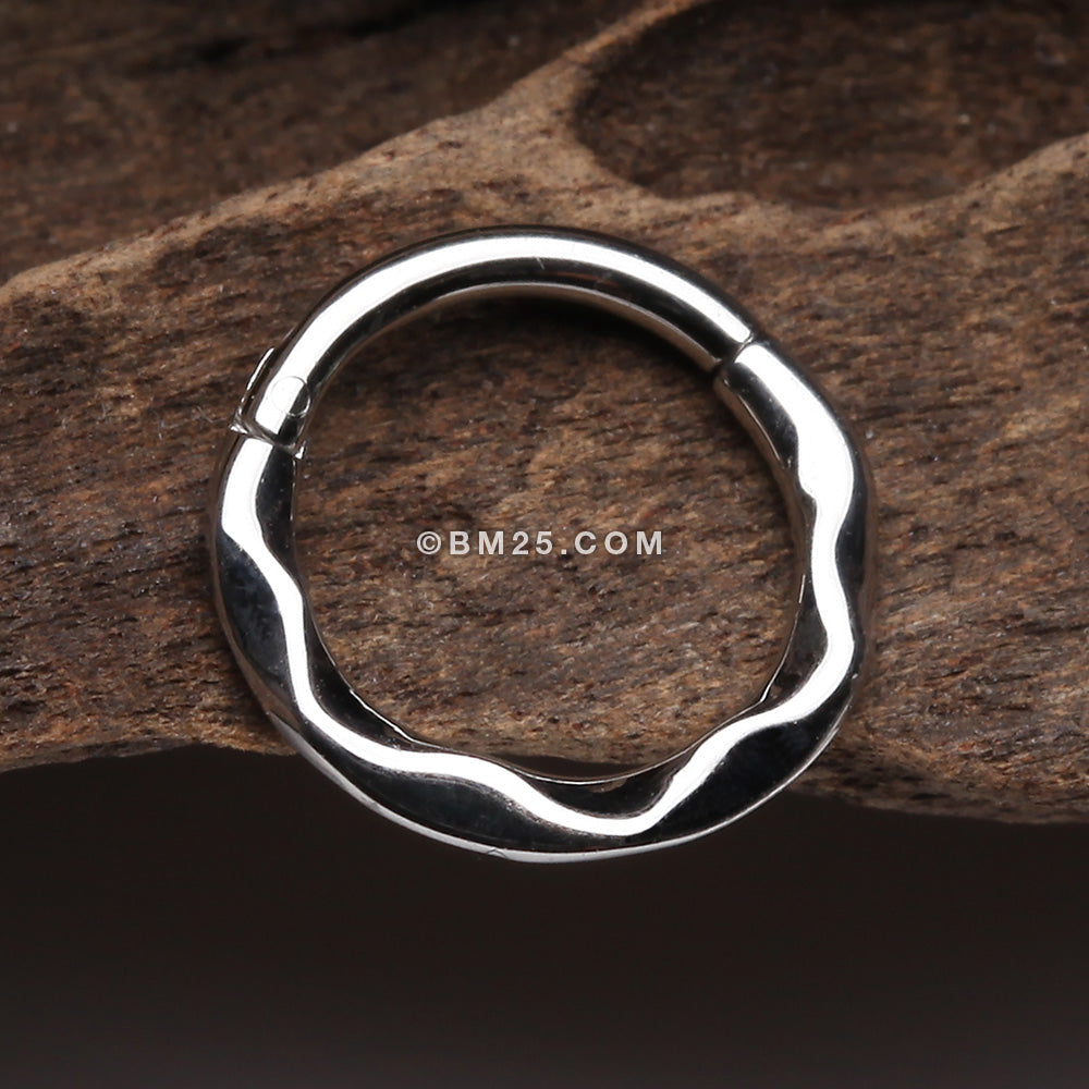Detail View 2 of Classic Hammered Wave Seamless Clicker Hoop Ring