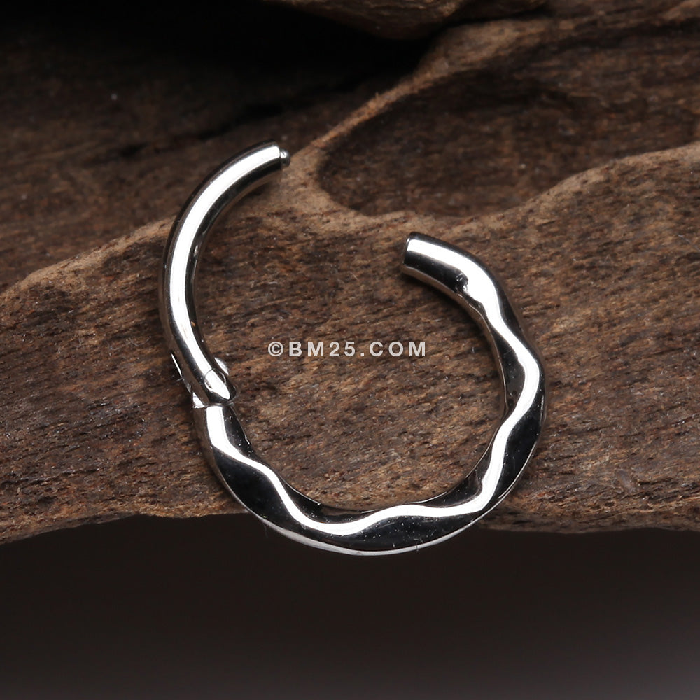Detail View 3 of Classic Hammered Wave Seamless Clicker Hoop Ring