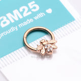 Detail View 4 of Rose Gold Vintage Honey Bee Sparkle Seamless Clicker Hoop Ring-Clear Gem