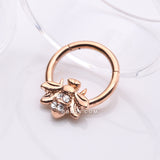 Detail View 1 of Rose Gold Vintage Honey Bee Sparkle Seamless Clicker Hoop Ring-Clear Gem