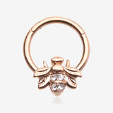 Rose Gold Vintage Honey Bee Sparkle Seamless Clicker Hoop Ring-Clear Gem