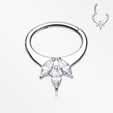 Brilliant Sparkle Floral Seamless Clicker Hoop Ring-Clear