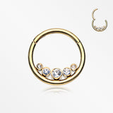 Golden Divinity Sparkle Gems Seamless Clicker Hoop Ring-Clear