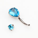 Detail View 3 of Implant Grade Titanium Internally Threaded Teardrop Prong Set Belly Button Ring-Teal