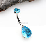 Detail View 2 of Implant Grade Titanium Internally Threaded Teardrop Prong Set Belly Button Ring-Teal