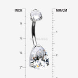 Detail View 1 of Implant Grade Titanium Internally Threaded Teardrop Prong Set Belly Button Ring-Clear Gem