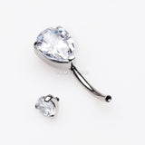 Detail View 3 of Implant Grade Titanium Internally Threaded Teardrop Prong Set Belly Button Ring-Clear Gem