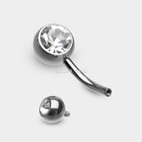 Detail View 2 of Implant Grade Titanium Internally Threaded Basic Belly Button Ring-Clear Gem