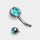 Detail View 2 of Implant Grade Titanium Internally Threaded Basic Belly Button Ring-Teal